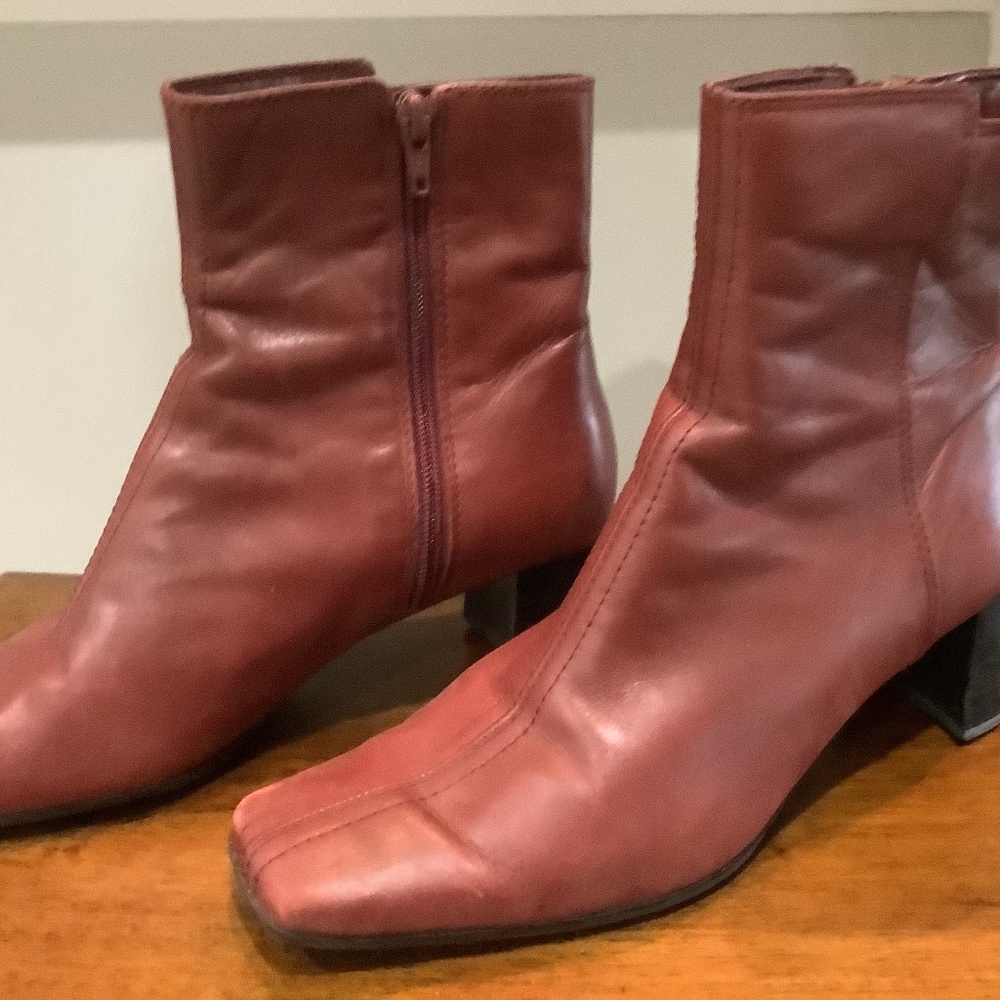 Red leather boots